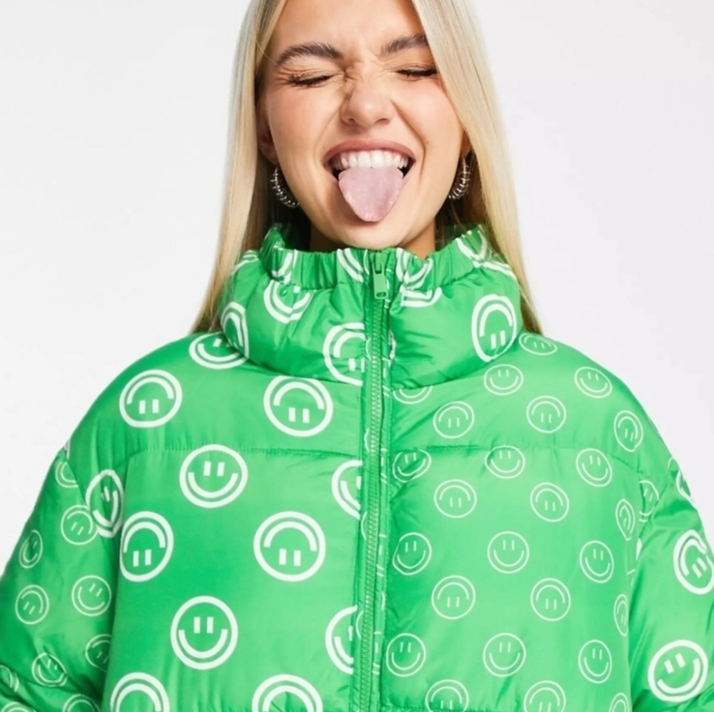 NATIVE YOUTH Green Smiley Puffer Jacket